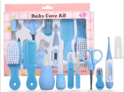 10-in-1 Essential Baby Care Kit – Newborn Grooming & Healthcare Set with Digital Thermometer (Blue)